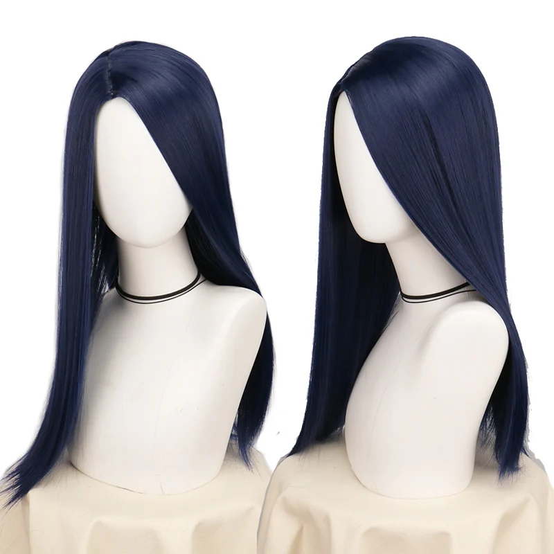 QQXCAIW Synthetic Hair Anime Arcane Caitlyn Cosplay Wig Dark Blue Long Straight Heat Resistant Hair The Sheriff of Piltover Wigs