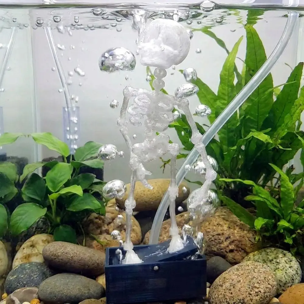 3D Printed Dancing Skeleton Aquarium Bubbler Plastic Air Driven Dynamic Skeleton Bubbler Gothic with Air Tube