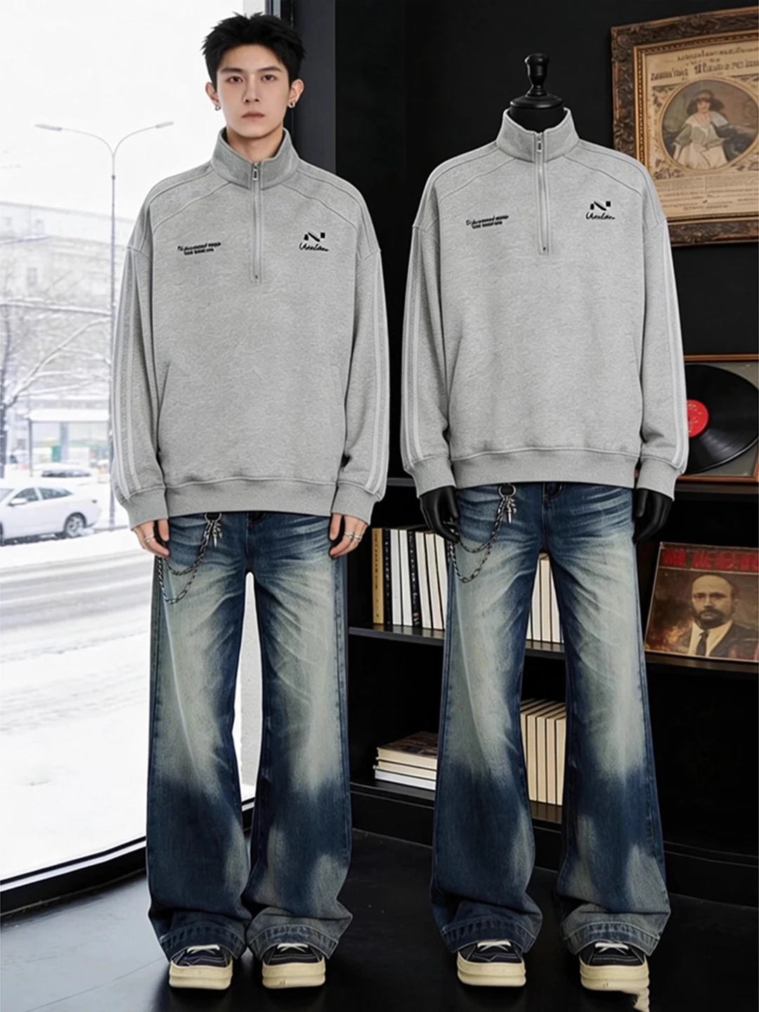 

Low Waist Blue Waed Men's Denim Jeans Autumn Winter American Sle Trendy Brand Wide Leg Pants Knife Bell Bot