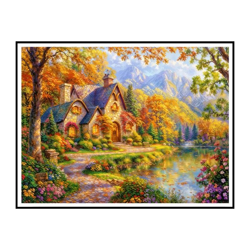 

9ct 100x80cm Autumn Printed Kit Cross Stitch Embroidery DIY Needlework Set Crafts With Needles Threads 74 Colors