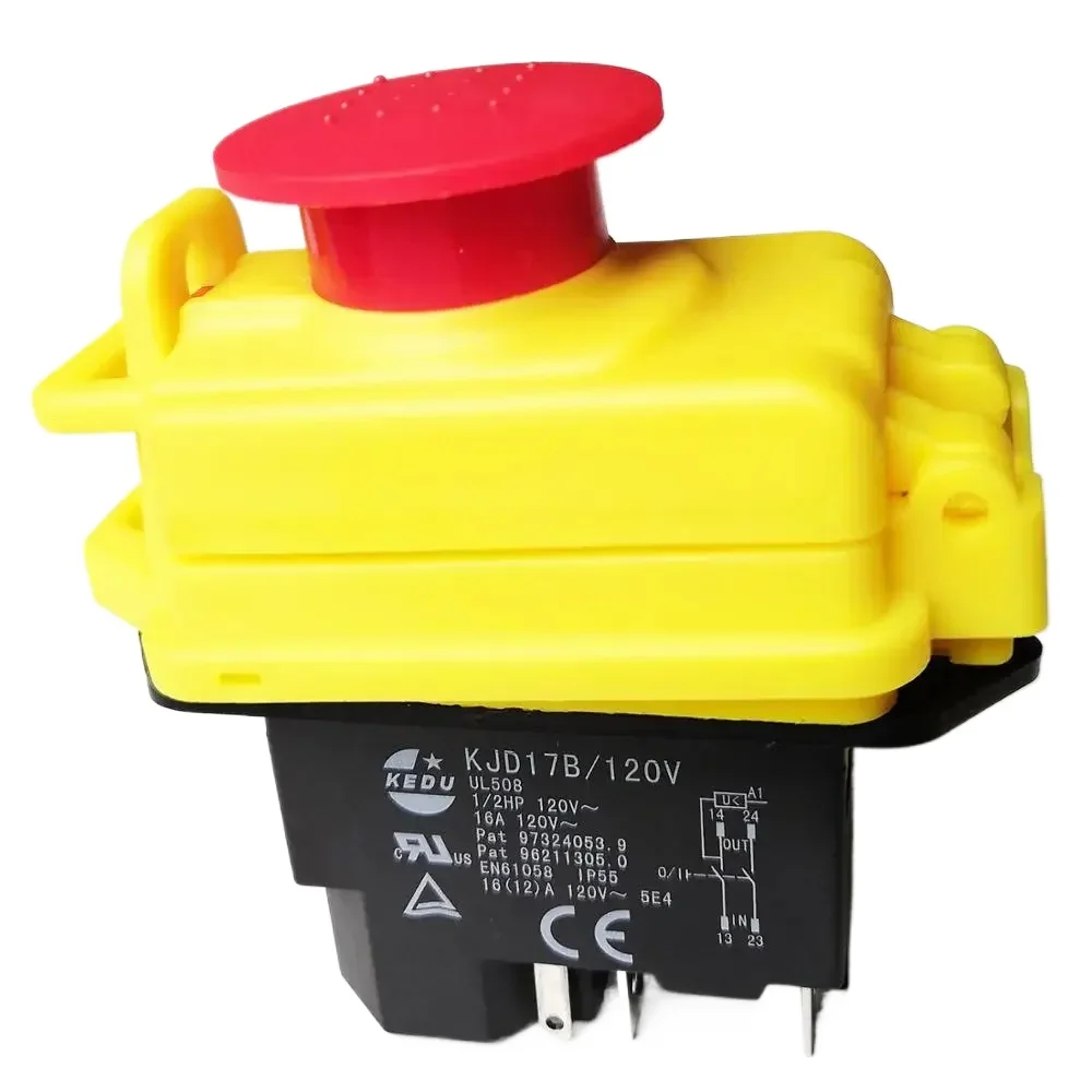 KEDU KJD17B/120V 5 Pins Electromagnetic Push Button Switch 16A Waterproof Pushbutton Switches with Emergency Stop