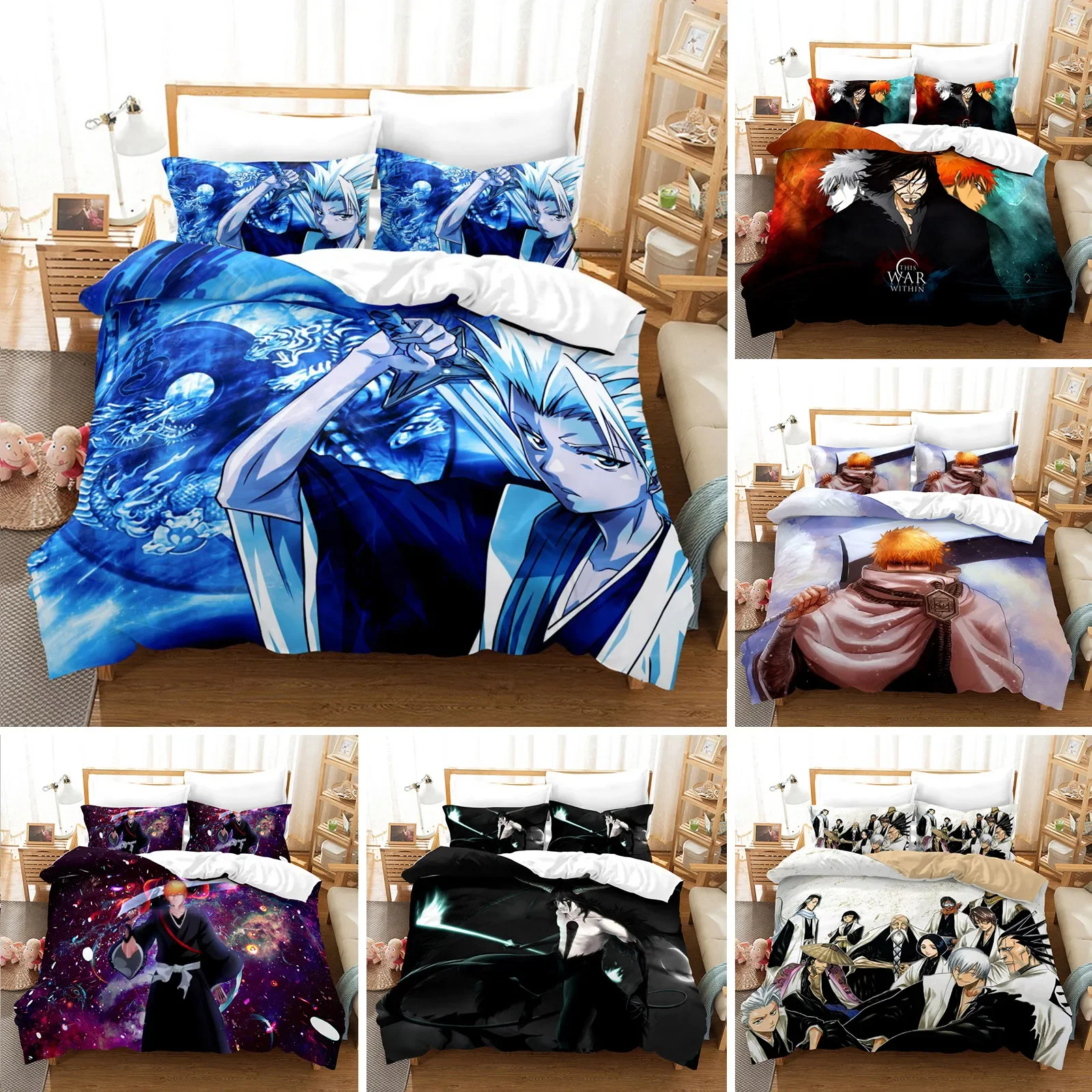 

Anime Bleach Toushirou Ichigo Duvet Cover Pillowcase Bedding Set Double Twin Full Queen King Adult Kids Bedclothes Quilt Cover