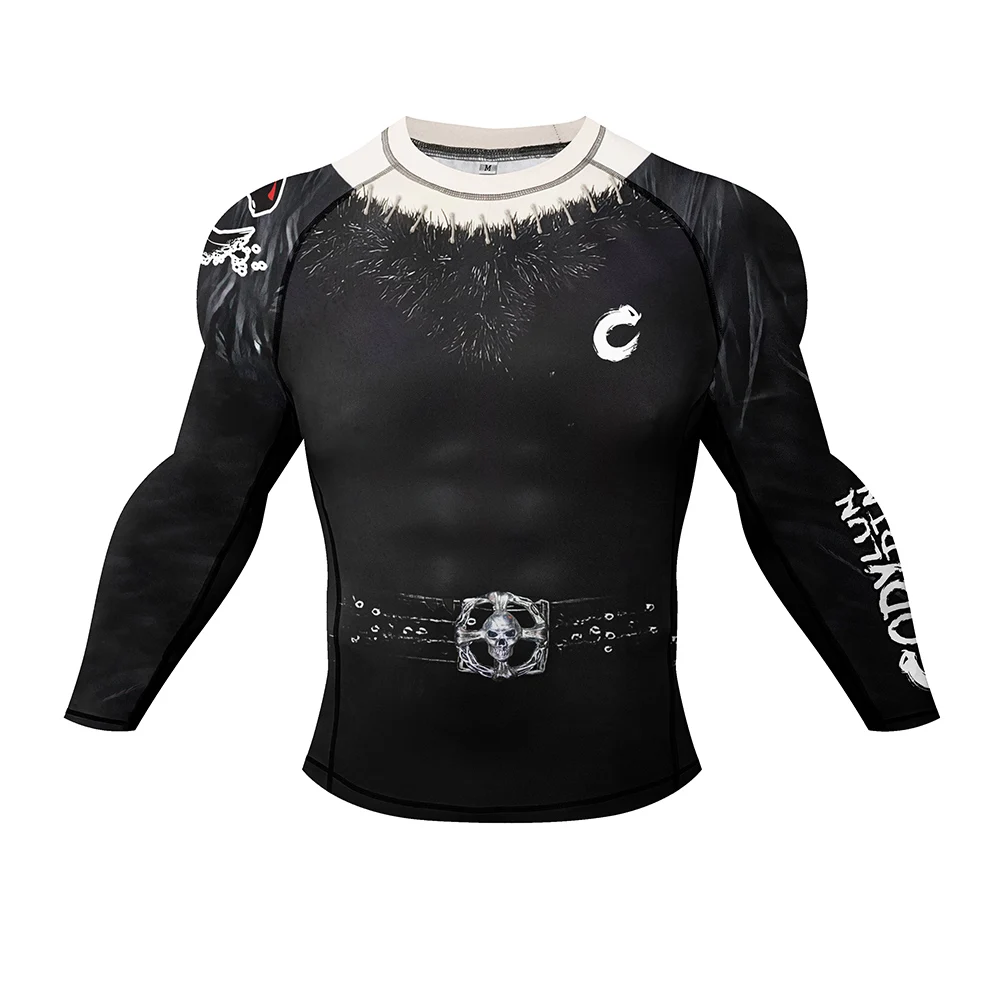 Cody Lundin Rashguard Moisture Wicking Exercise Training Tee Shirt Red Cloud Print Compression Muay Thai Long Sleeve T-shirt Top