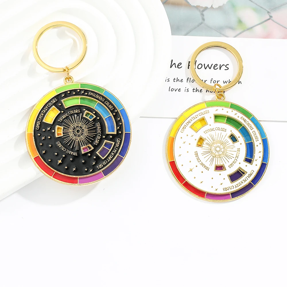 Creative Rotatable Colorful Wheel Keychain Rainbow Turntable Color Wheel Charm Key Chains Aesthetic Keyrings Arts Gifts Artists