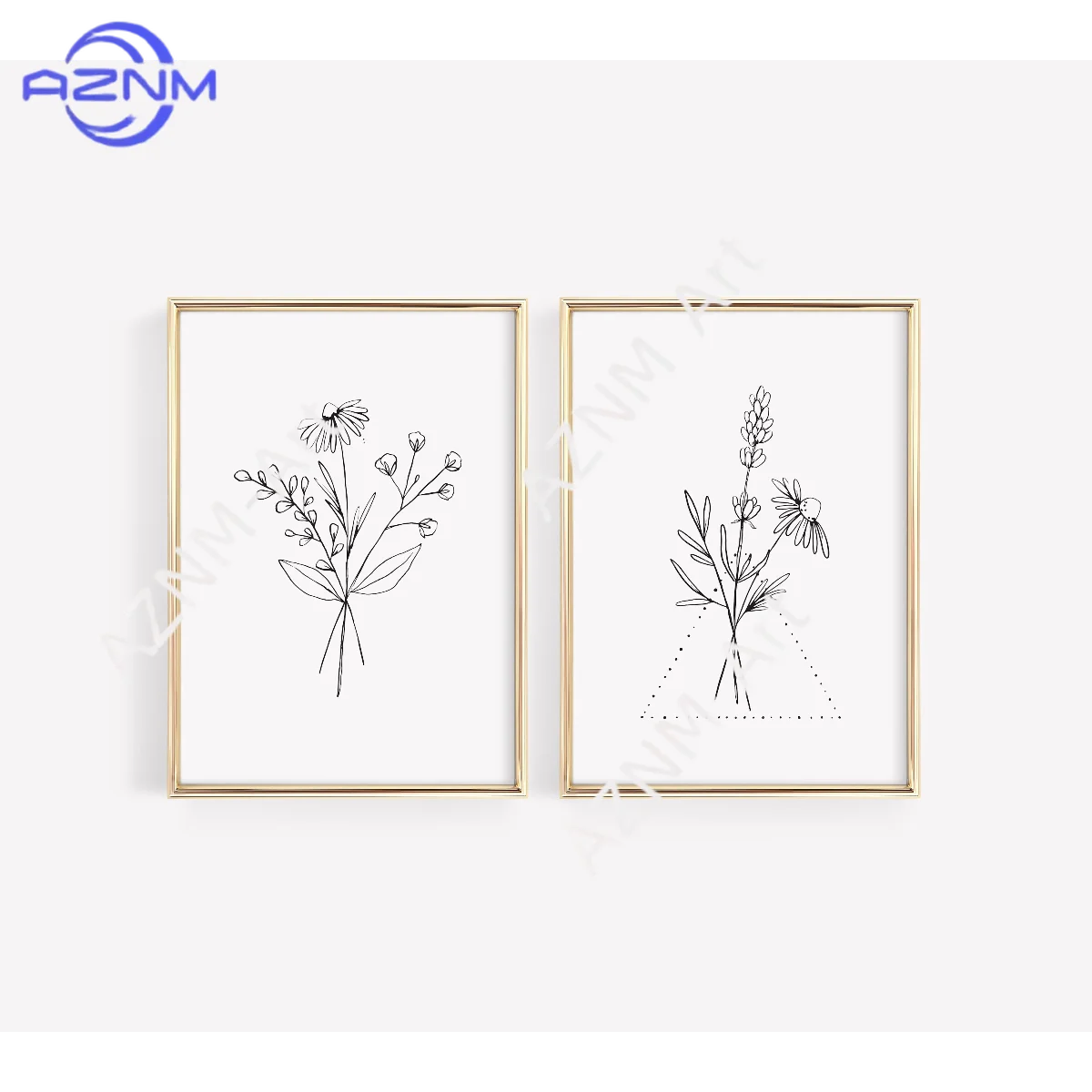 1/2 Stück Line-Art-Botanikdrucke, Blumenstrauß-Wandkunst, Set mit 2 Blumendrucken, Wanddekoration für das Wohnzimmer, minimalistische Kunst