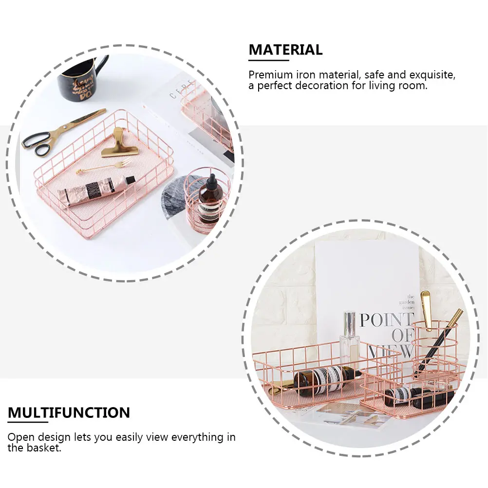 

2Pcs Iron Made Storage Baskets Multipurpose Organizer Containers Bright Texture Cosmetics Keys Stationery Household