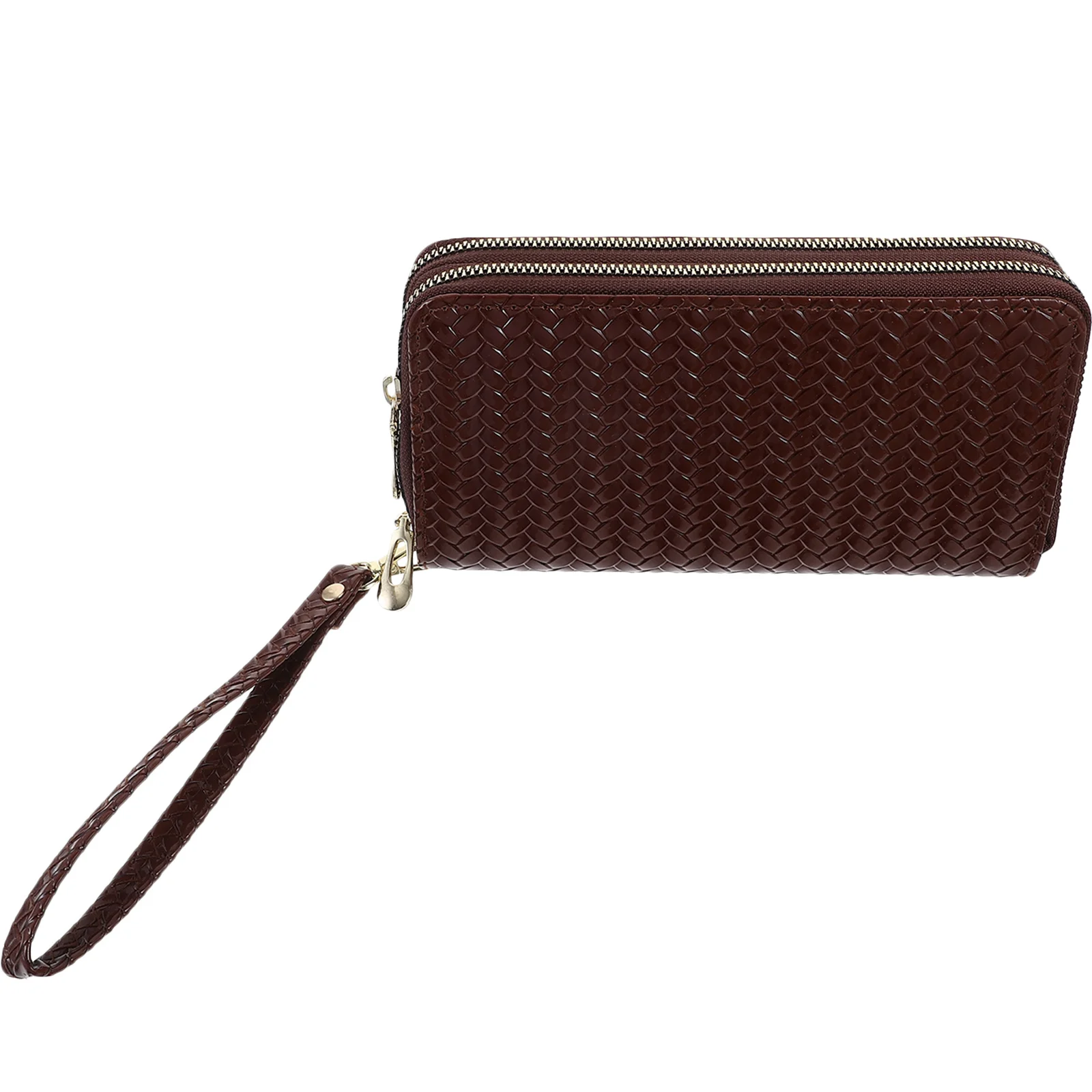 

Long Women Wallet Large Capacity Brown Split Multifunctional Double Zipper Portable Hand Strap Daily Use Purse