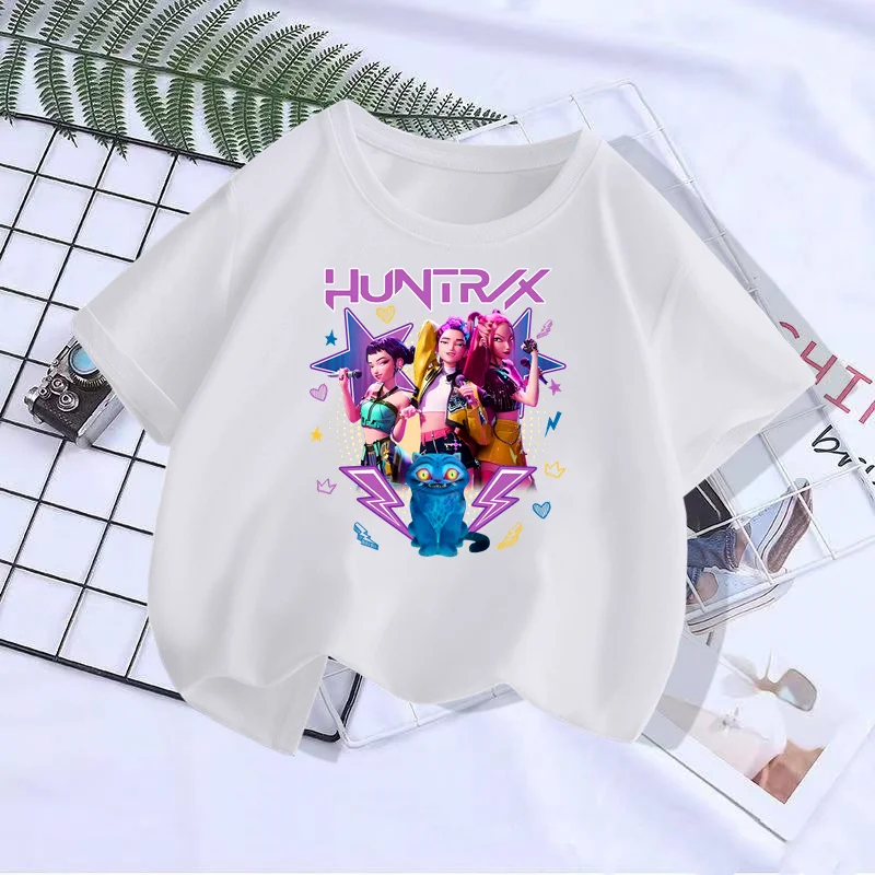 

2025 Hot Toys Kpop Devil Hunter Kids' Short sleeved T-shirt Cute Kpop Devil Hunter T-shirt Harajuku T-shirt Boys and Girls