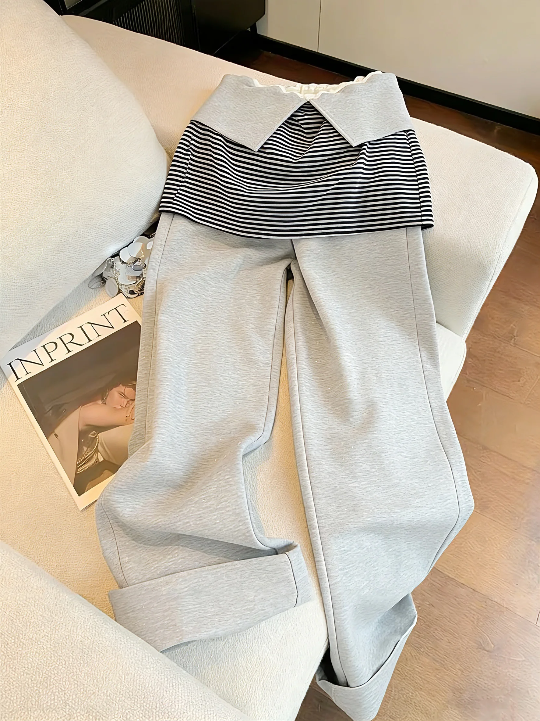 

ay Striped High Waist Straight Leg Casual Pants Women's Spring Autumn Slimming Drapey Wide Leg Trousers Faion Sensation