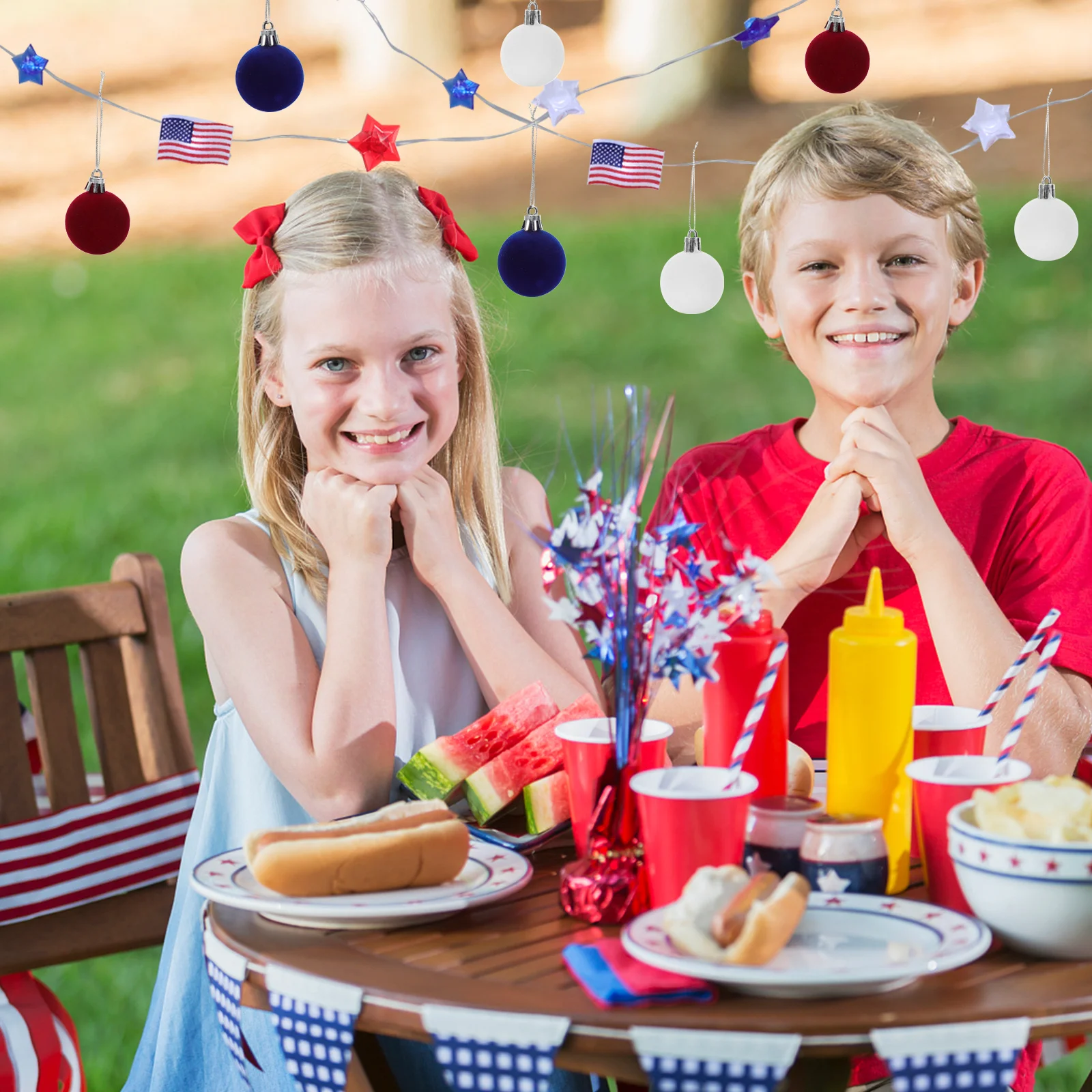 

24 Pcs Ornament Hanging Ball Patriotic Felt Flannel Independence Day Ornaments