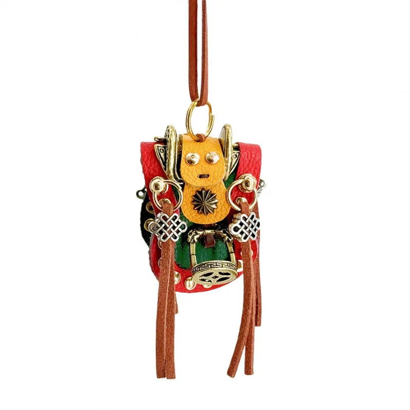 

Mongolian Style Pendant, Handmade Cowhide & Sheep Bone Car Hanging Ornament, Ethnic Lucky Safety Decor, Handcraft