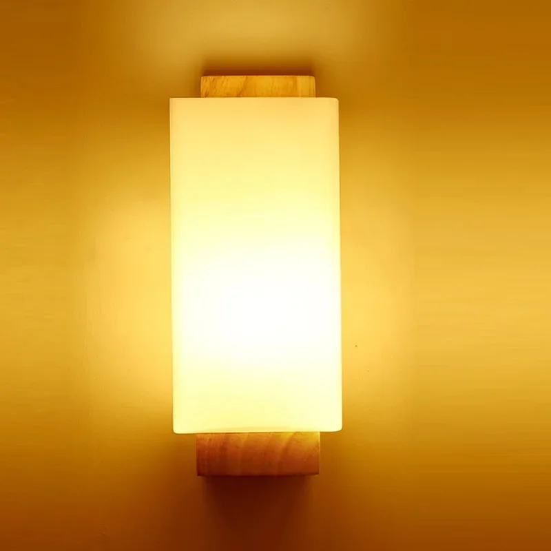 

Wooden Wall Lamp Modern Nordic Style E26 E27 Bulb Wall Lights Frosted Glass Shade+Wood Bedside Night Light For Home