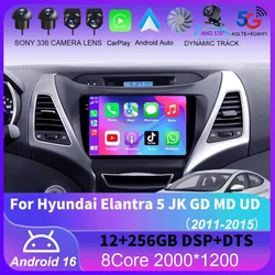 Android 16 For Hyundai Elantra 5 JK GD MD UD 2011 - 2015 Carplay Auto GPS Car Radio Navigation Multimedia Video Player Stereo BT