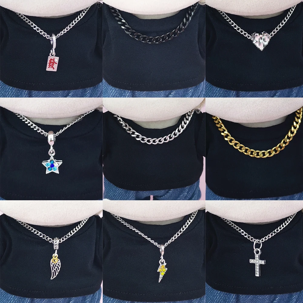 for 17CM Labubu Doll Accessories Mini Diy Hearts Shape Necklace Dress Up Plush Toy Cross Necklace Dollhouse Hanging Neck Pendant