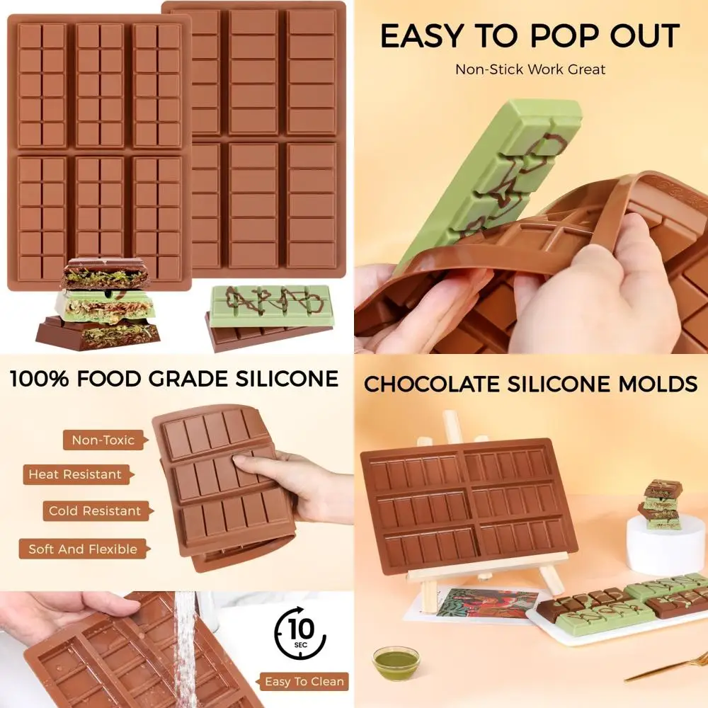 

chocolate bar mold - non-stick silicone chocolate molds, food grade dubai deep chocolate bar mold for milk pistachio - set of 2
