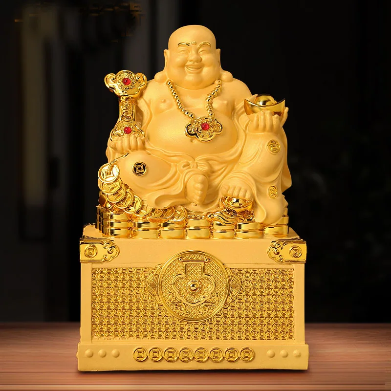 

2023 HOME Store Prosperous Auspicious GOOD LUCK gold Maitreya God of wealth buddha statue FENG SHUI