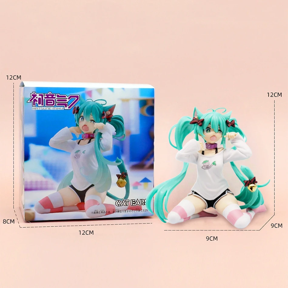 Hatsune Miku เดสก์ท็อปน่ารัก Action Figure 12 ซม. Neko เสื้อยืด Ver. อะนิเมะตุ๊กตาสาว Kawaii รุ่นของเล่นของขวัญ