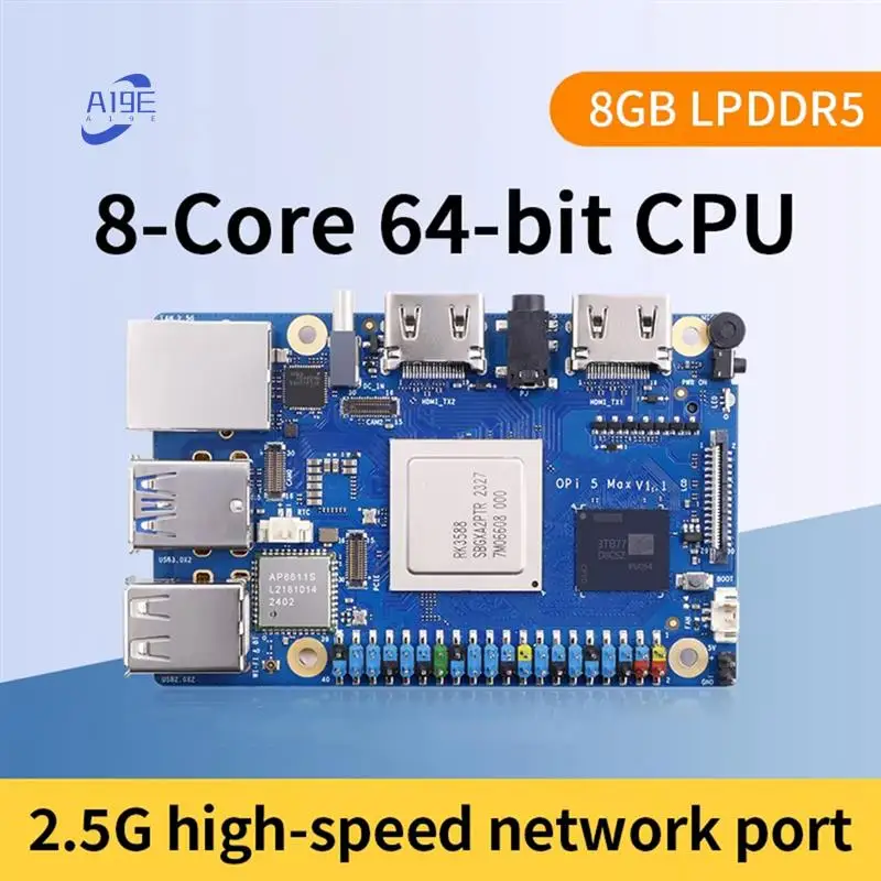 

A19E-для Orange Pi 5 Max + охлаждающий вентилятор + акриловый корпус M.2 PCIE Wi-Fi + BT 8G Orangepi 5 MAX одноплатный компьютер