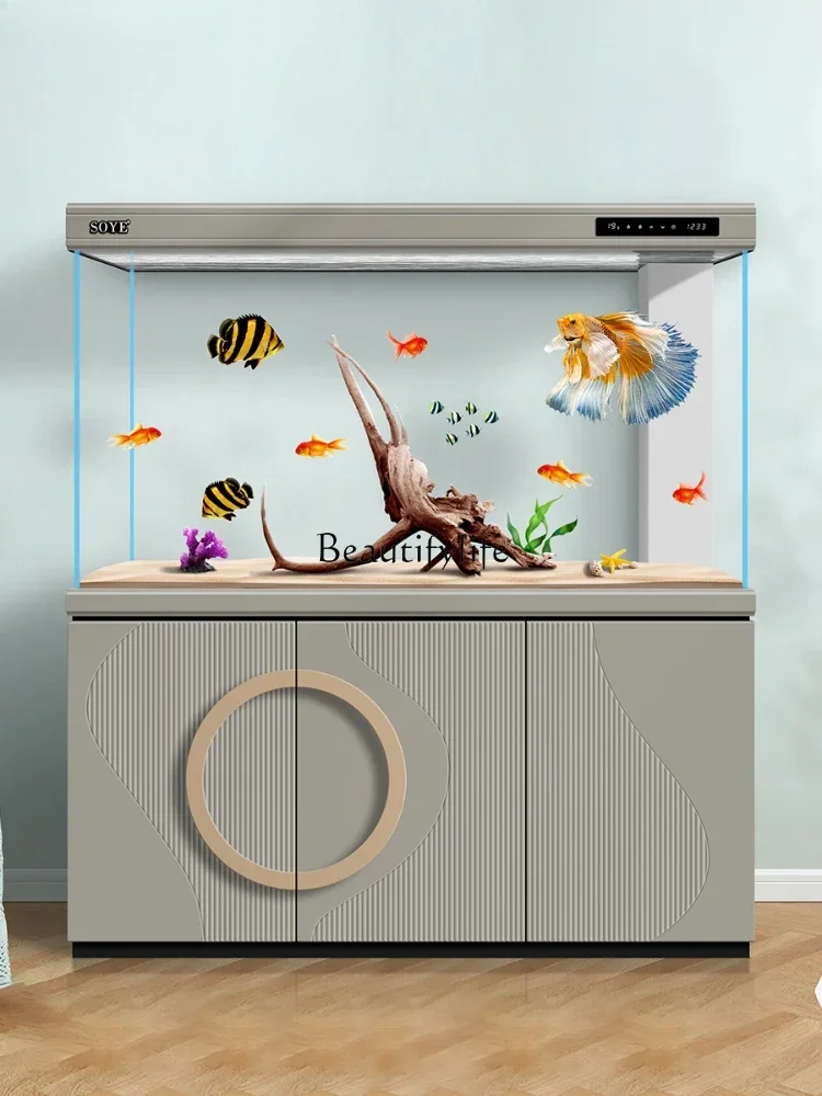 

yj9 Fish Tank Light Luxury Large Household Floor Partition Bottom Filter Ecological Super White Aquarium