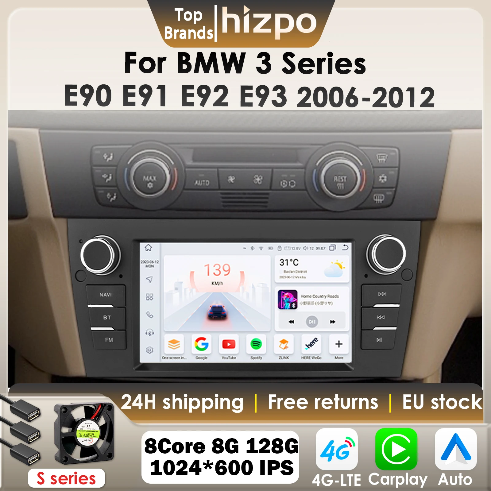 Hizpo 7 ''2Din Android 13 Sistema Intelligente Per Auto Per BMW Serie 3 E90 E91 E92 E93 AI Auto Multimedia GPS CarPlay AUTO DSP 4G 7862
