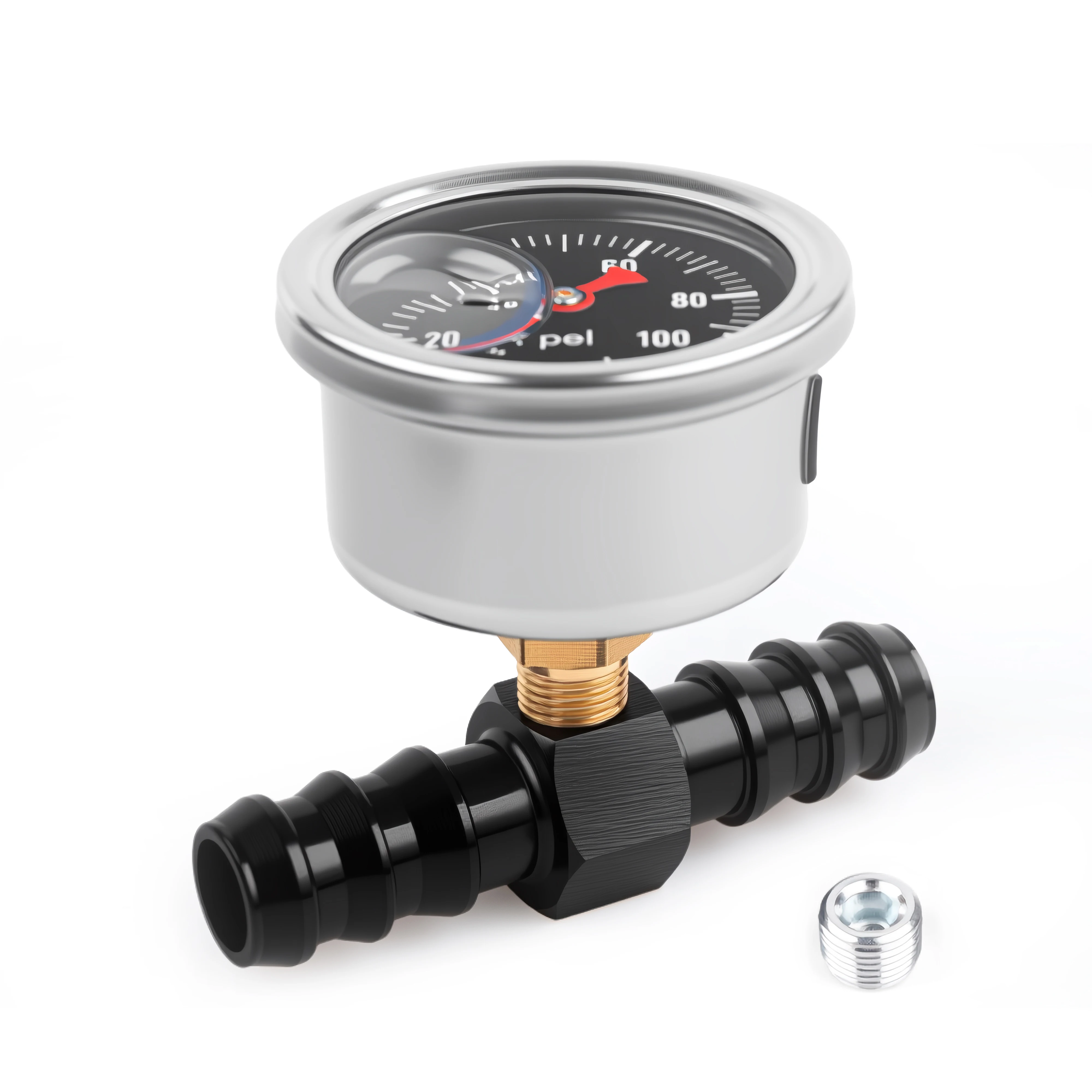 العالمي قياس ضغط الوقود السائل شغل مصقول 0-160psi & 1/2 " / 3/8" / 5/16 بارب المناسب محول ث/1/8NPT التوصيل عدة الألومنيوم