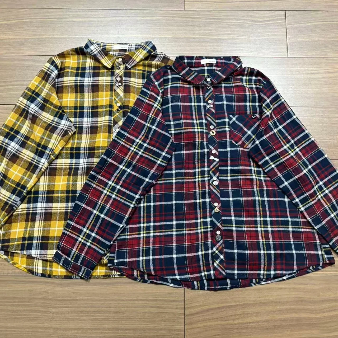 

Sweet Style Pure Cotton Long Sleeve Neck Shirt Women's Skin-friendly Plaid Patterned Spring 2026 New Arrival Large Size