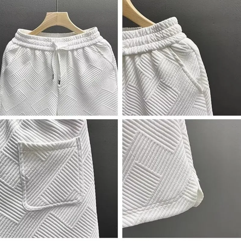 Pantalones con patrón de rombos para hombre, ropa de casa de verano, medio pantalón