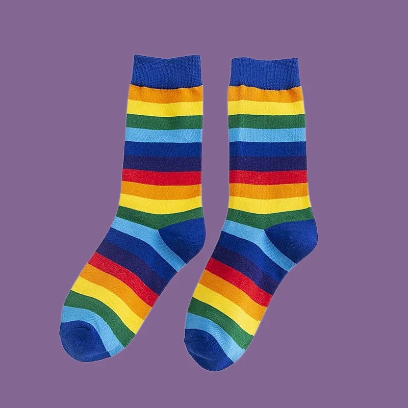 5/10 Pairs New High Quality Women's Version Mid-Tube Socks All-match ins Super Hot Student Striped Colored Socks Rainbow Socks