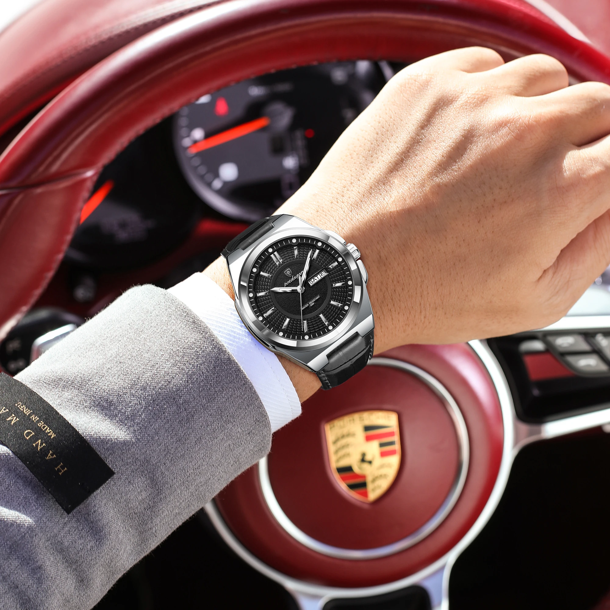 Men's Waterproof Business Quartz Watch with Leather Band