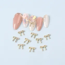 10PCS/lot Gold Silver Bow Nail Charms Alloy Korea Bowknot Ribbon Metal Accessories Nail Art Decorations DIY Design