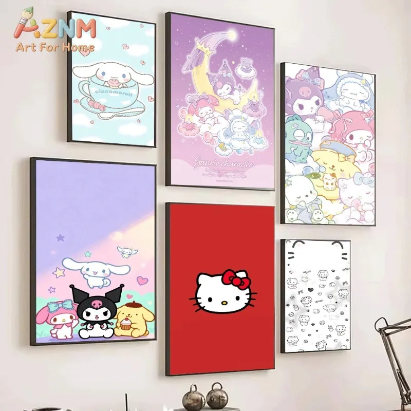 Sanrio Cinnamoroll Hello Kitty Kuromi Canvas Wall Art Unframed Print Cute Cartoon Character Poster for Bedroom Living Room Home