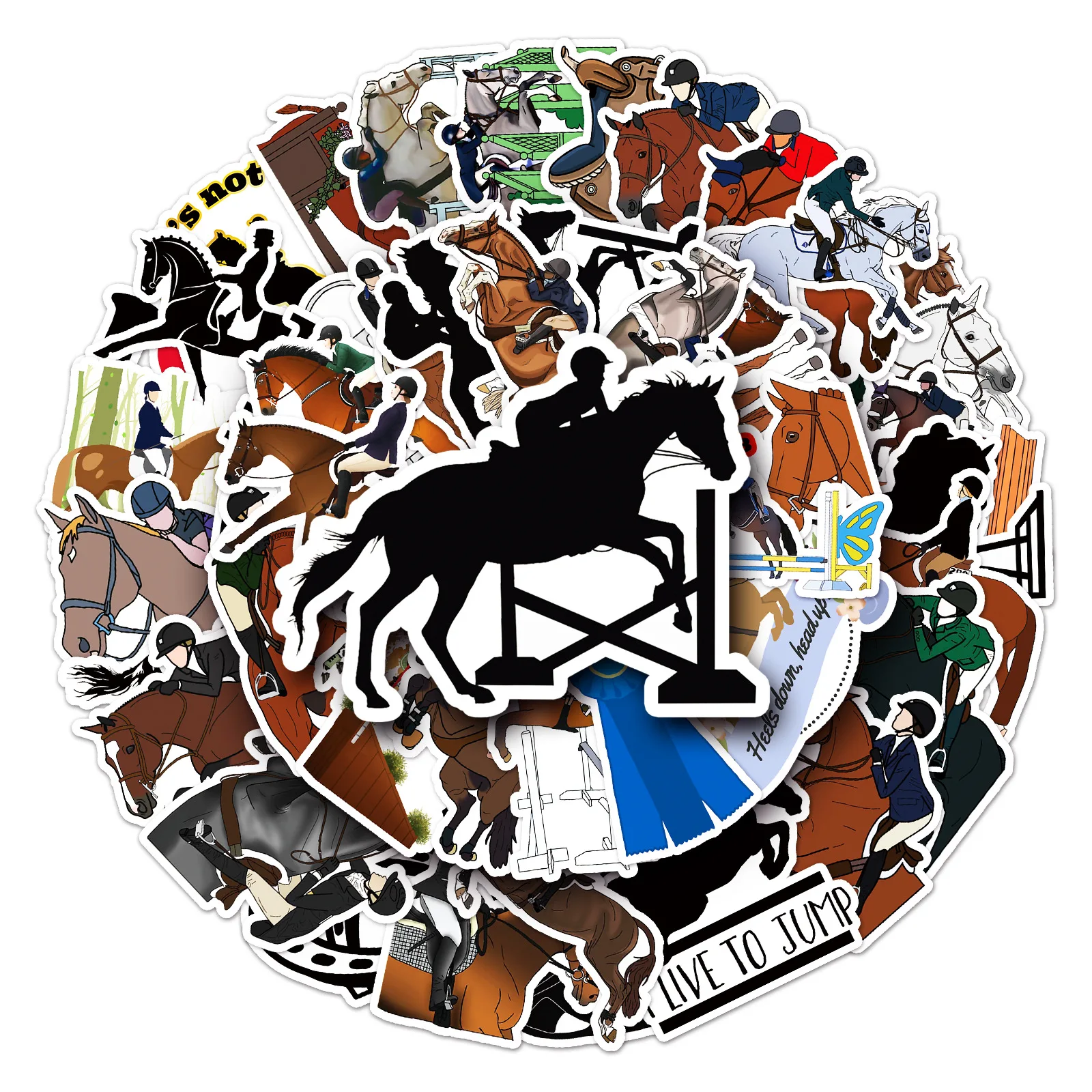 

50PCS Cartoon Equestrian Sport Stickers Horse Waterproof Kids DIY Toy Car Skateboard Laptop Phone Graffiti Decal Sticker