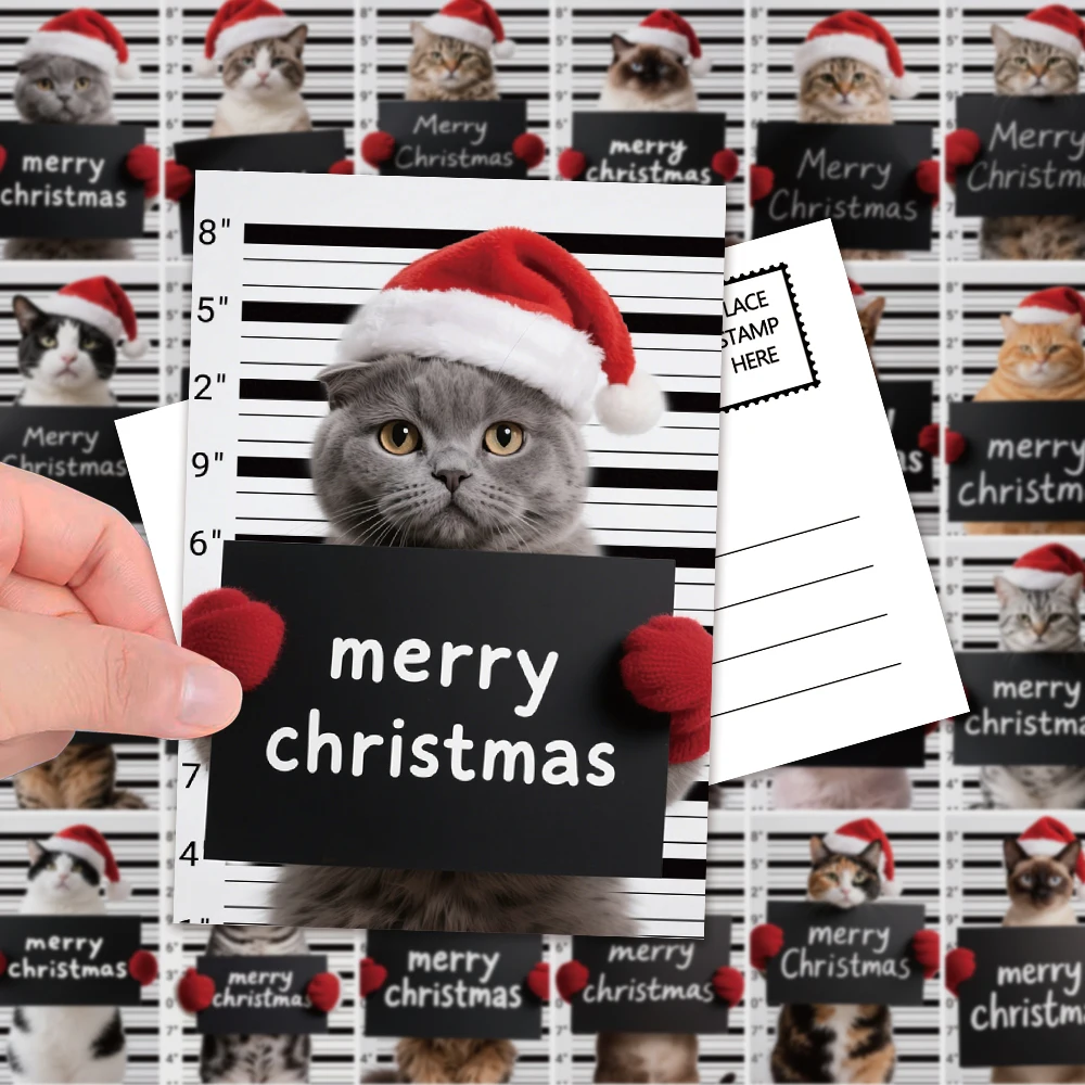 32 Stück Weihnachtskatzen-Postkarten, Weihnachtsgeschenkkarten, Wohnzimmerdekorationen, Studentengeschenke, dicker Karton, hochauflösender Druck