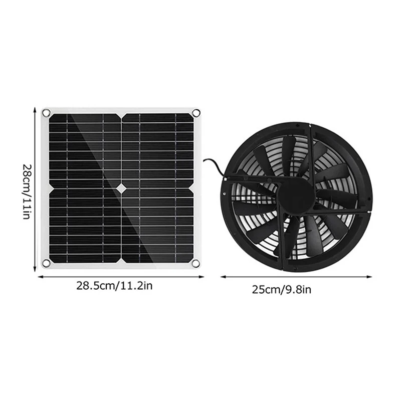 10 Inch 100W Solar Panel Fan Kit Solar Greenhouse Waterproof Round Ventilation for Home Chicken Coop Greenhouse