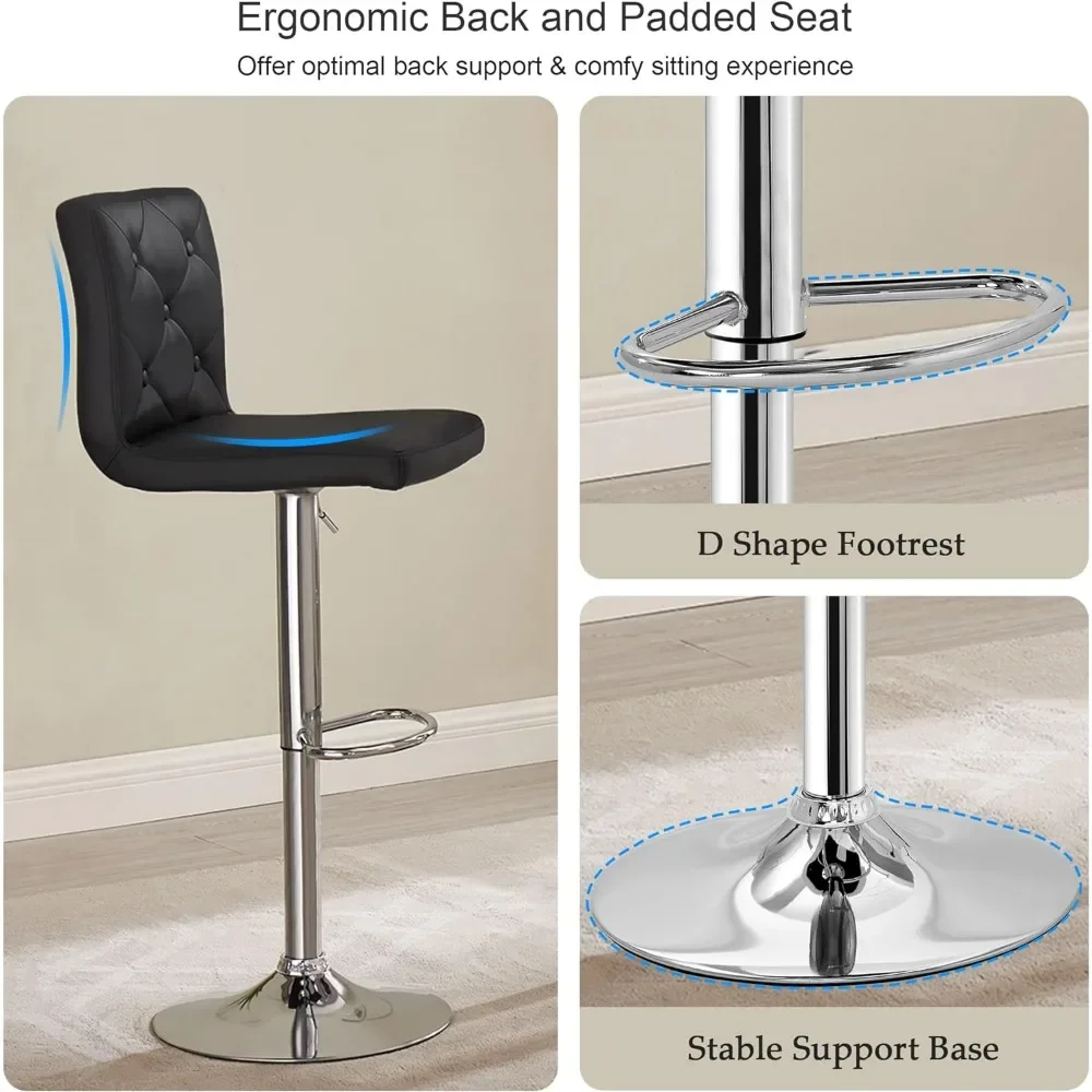 Barkruk Met Verstelbare Rugleuning, Keukenbarkruk, Set Van 2, Oversized, Zwart