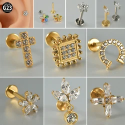 1PC G23 Titanium Cartilage Earrings Stud 16G Zircon Flower Internally Threaded Cz Helix Daith Ear Tragus Piercing Jewelry