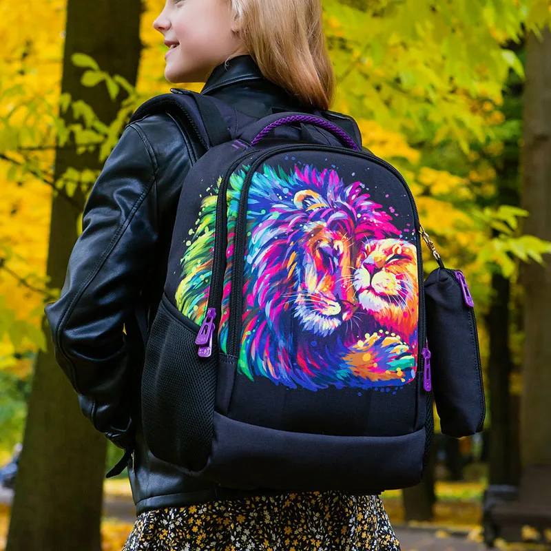 Orthopedic School Bag For Girls 3D Tiger Animal Prints Backpacks USB Charging Multifunctional Bagpack Teenagers Bookbag Mochilas