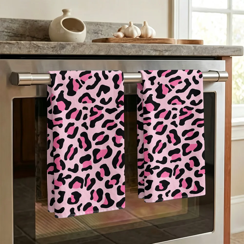 1pc/2pcs Pink Leopard Print Kitchen Towel-Super absorbent, reusable polyester dishcloths perfect for home decor, cooking, baking