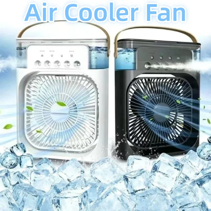 Ventilateur de brumisation USB de bureau, humidificateur portable 3-en-1, ventilateur climatiseur avec lumière LED 7 couleurs, pour bureau et maison
