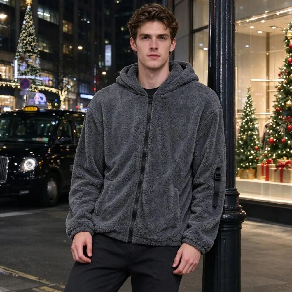 Soft Fleece Camping Clothing Casual Loose Fit Windbreaker Men's Hooded Fleece Coat Windproof Winter Jacket with for Outdoor