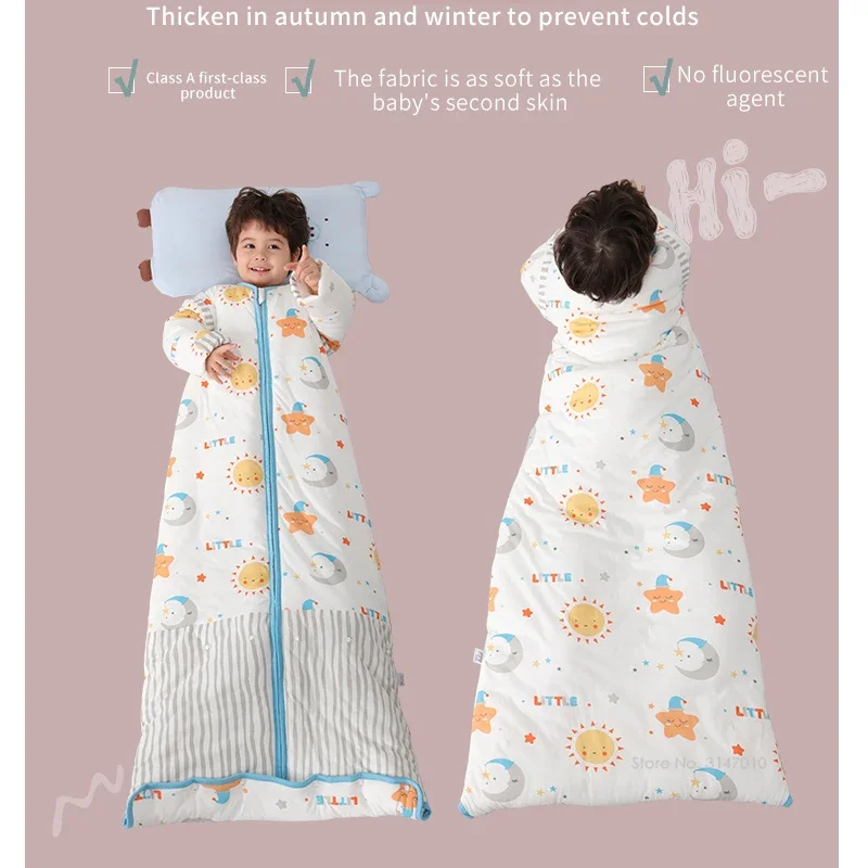 Baby Sleeping Bag Detachable Sleeve Wearable Blanket Warm Toddler Sleepsack Bedding Anti-kick Quilt 0-12 Years Old