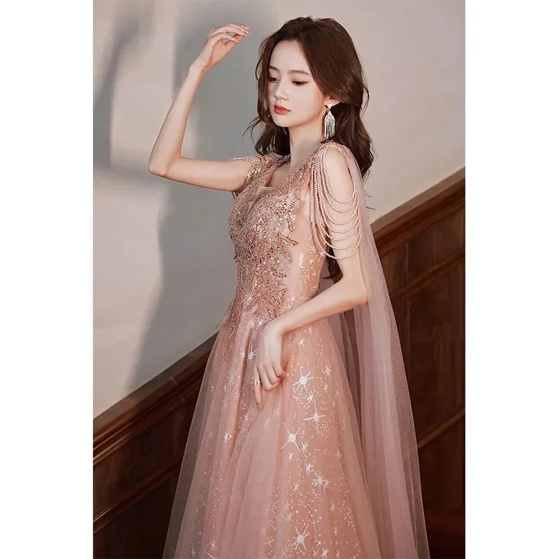 Heavy Industry Evening Dress Skirt Female 2024 New High-End Light Luxury Banquet Temperament Ceremony Host Can Usually Wear Tide