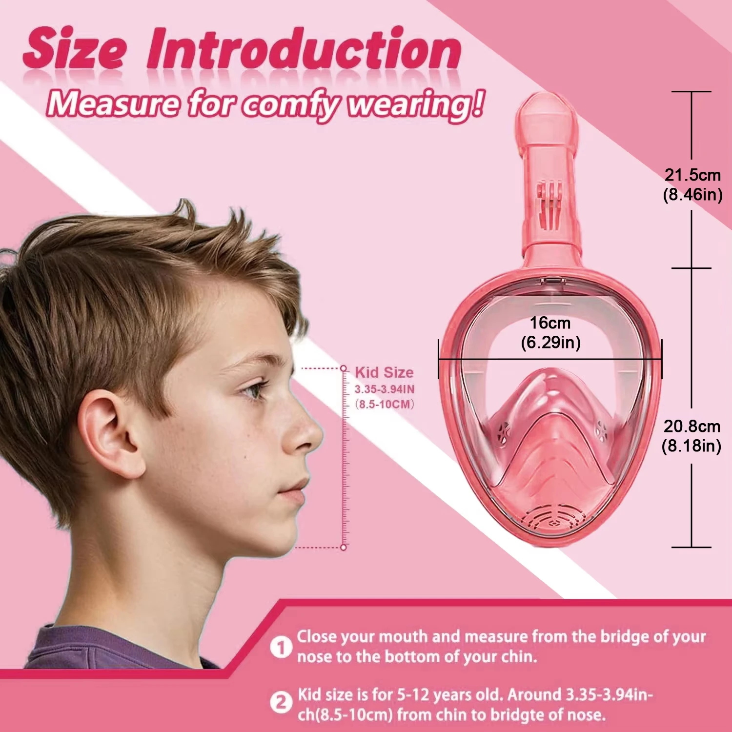 Kids Snorkel Mask  Anti-Fog Leak-Proof Soft Silicone Design Easy to Wear Diving Mask Underwater Scuba Full Face  360° Panoramic view 3