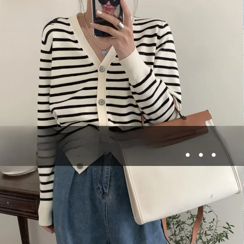 

Spring Autumn 2025 New ular Women's Knitted Long Sve Striped Open Cardigan Soft Sle Outerwear Comfortable Commute Sle