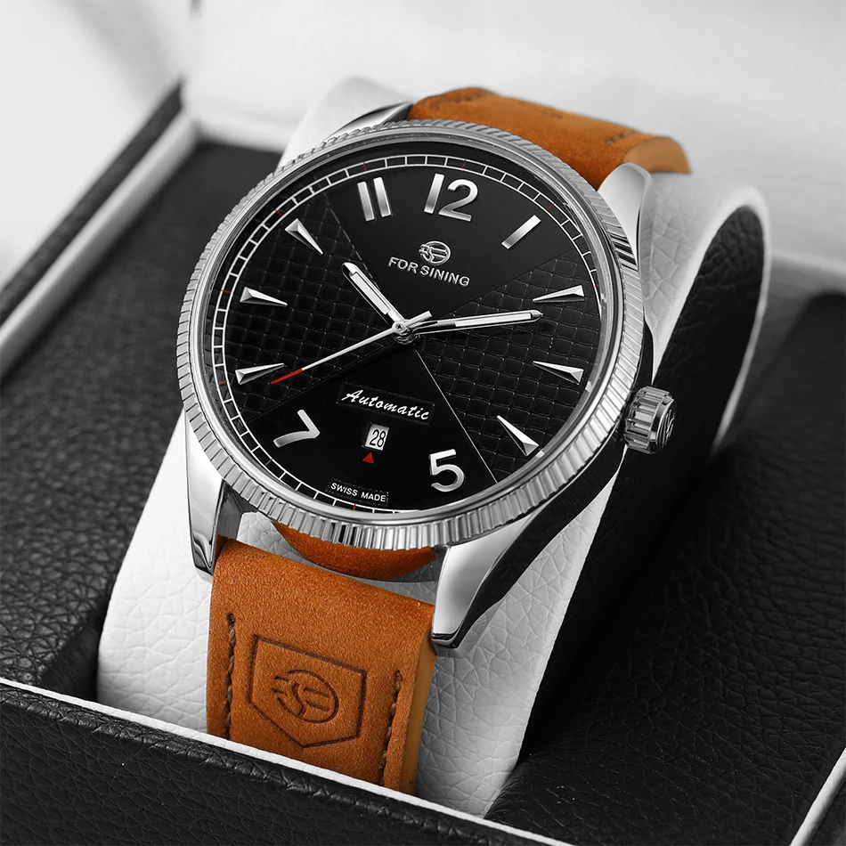 

FORSINING New Trendy Luxury Men Watches Skeleton Automatic Mechanical Wristwatches Calendar Brown Genuine Leather Charming Clock