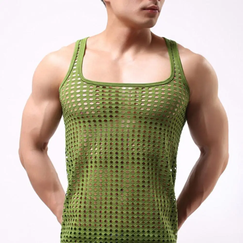 Men Vest Sexy Lingeries Mesh See-Through Shirts Short Sleeve Nightclub Sheer Tops Shirt Costume Fish Net T-Shirts Sexy Costumes