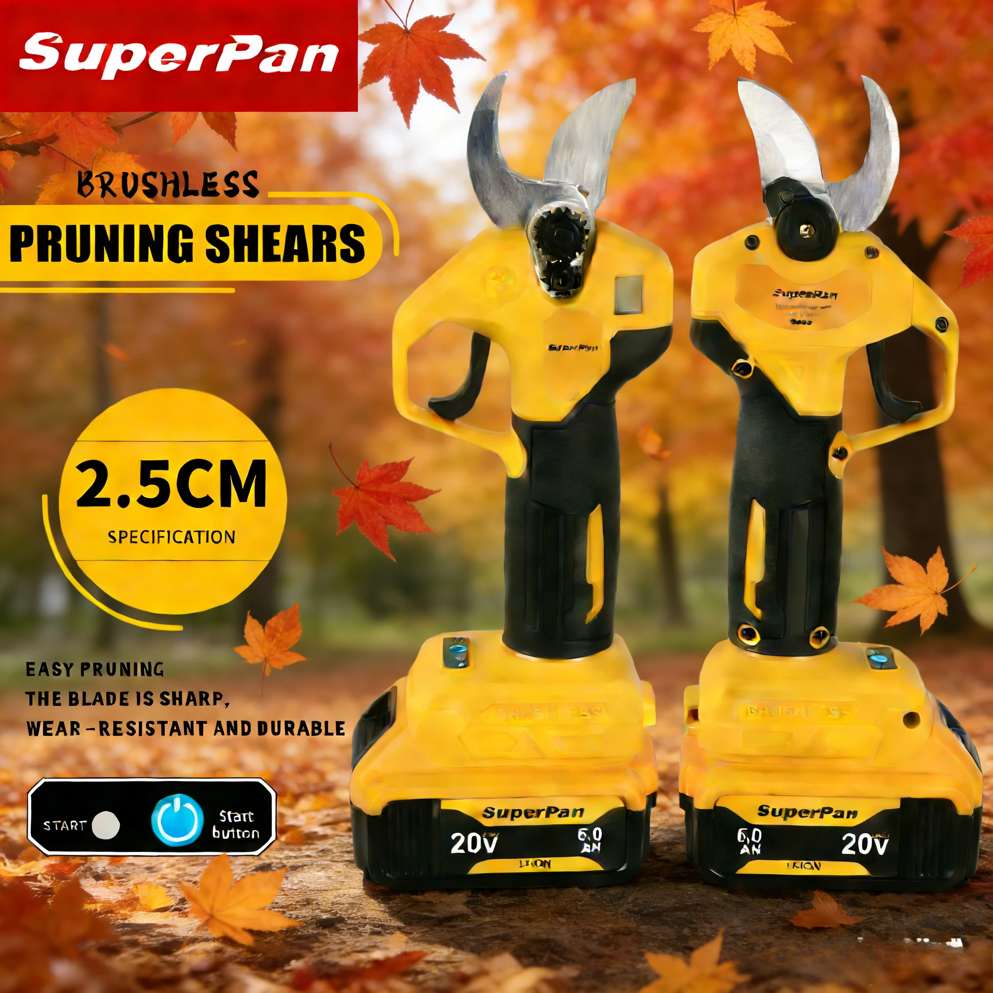 

Электрические секаторы SuperPan 20В, электрические ножницы с антискользящей рукояткой для обрезки сада и огорода, совместимые с аккумулятором DeWalt 20В.