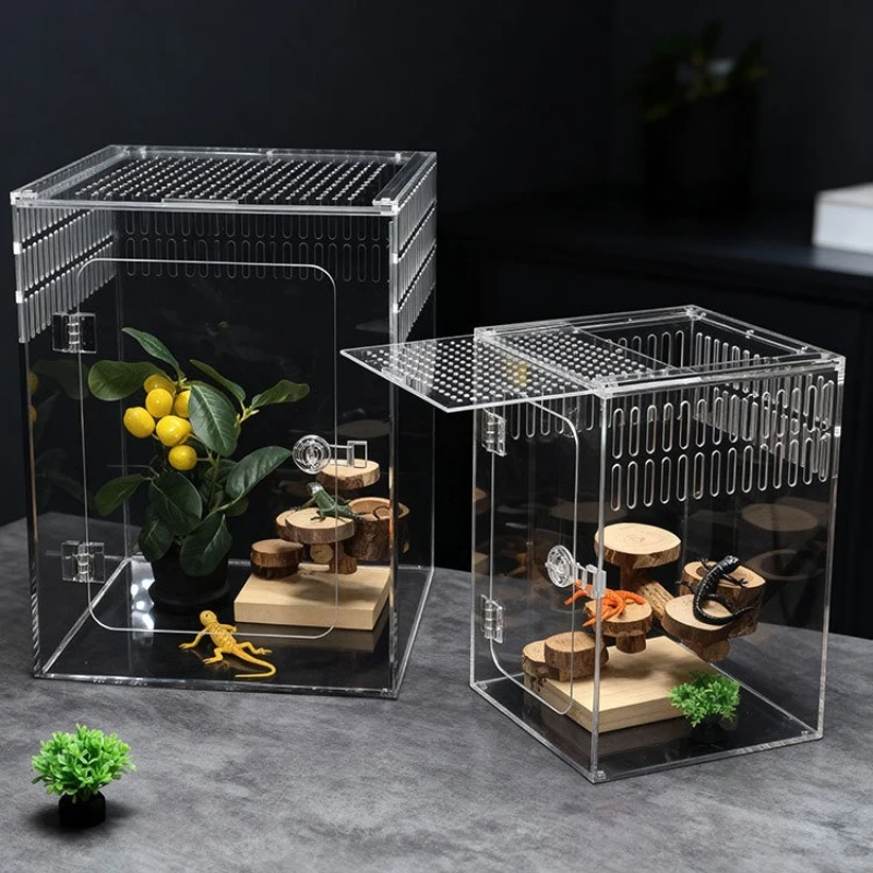 Acrylic Climbing Pet Box Anti-escape Transparent Reptile Feeding Box Lizard Gecko Tree Frog Terrarium Reptile Pet Habitat House
