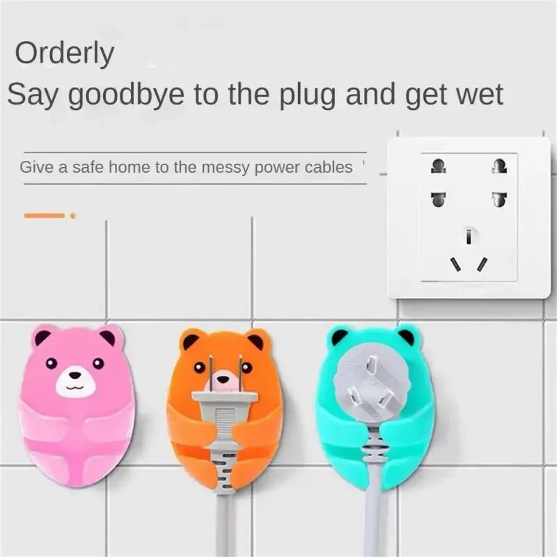 4Pcs Wall Storage Hook Bear Plug Bracket Punch-free Power Plug Socket Holder Kitchen Cable Hook Wire Adhesive Hanger Bathroom