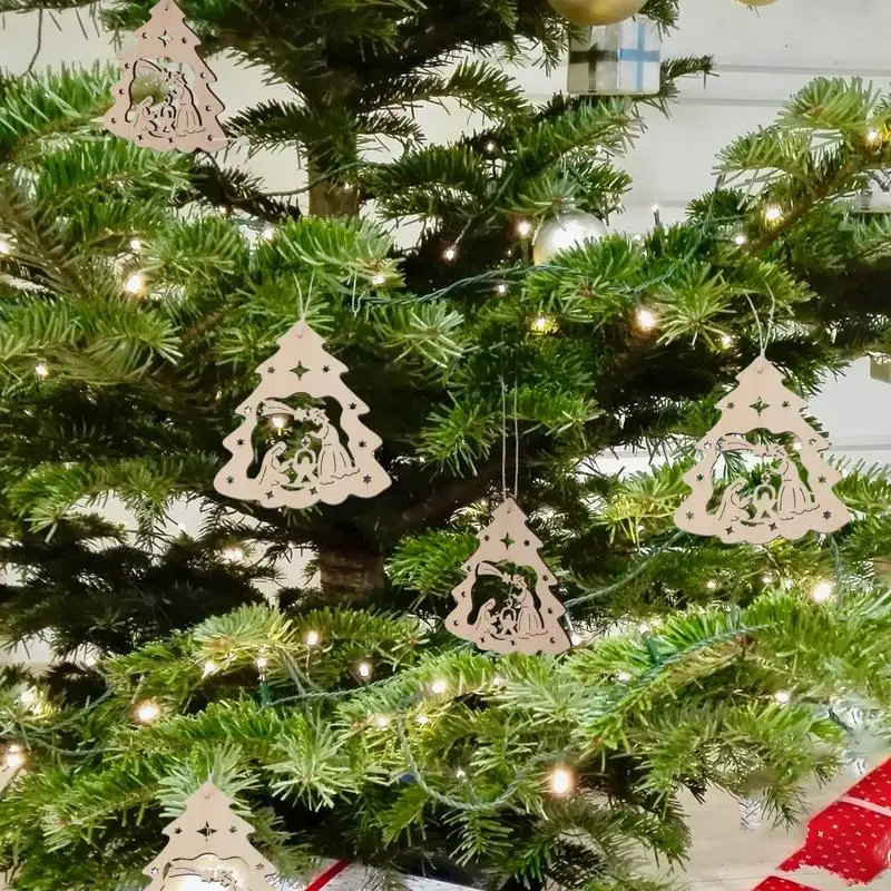 Nativity Scene Ornaments Wooden The Birth Of Jesus Decor 10Pcs Christmas Tree Decoration Keepsake Nativity Scene Pendant